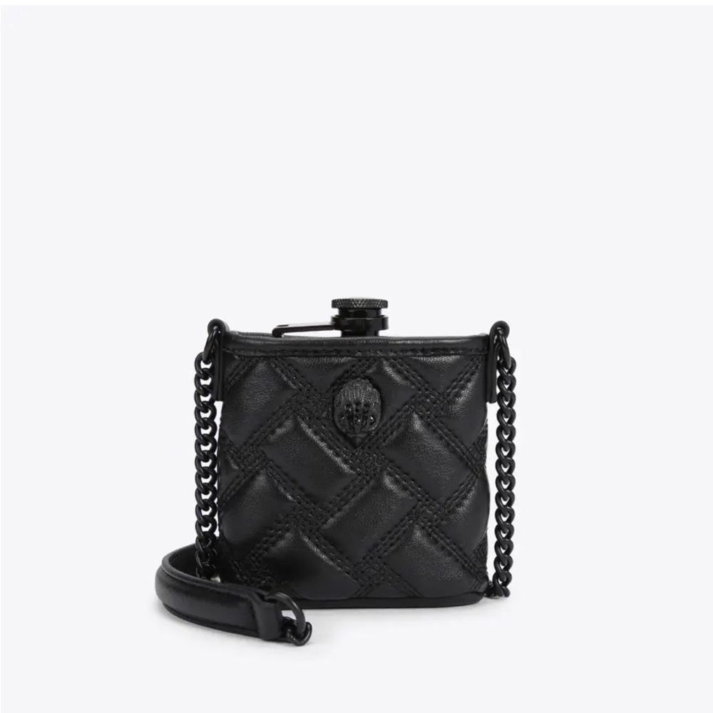 Kurt Geiger Black Quilted Chain Crossbody Flask Bag - Picture 2 of 6